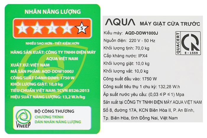 Máy giặt Aqua Inverter 10 kg AQD-DDW1000J BK